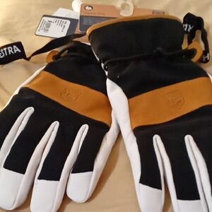Hestra Black, White, and Tan Men's Gloves